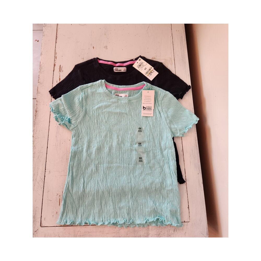 NWT Epic Threads Girls Short Sleeve Shirt Bundle Teal/Black 6X